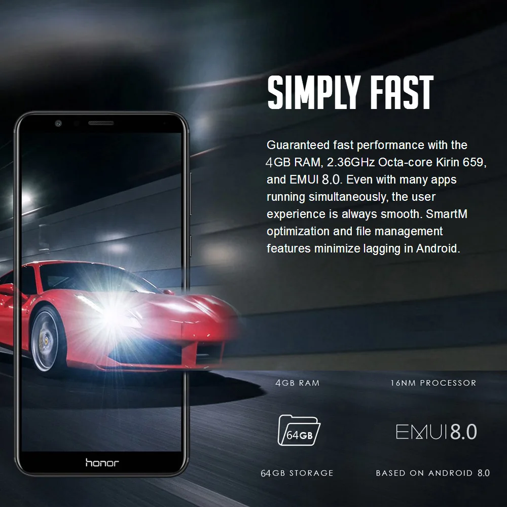 Мобильный телефон Honor 7X Face ID, 5,93 дюймов, 2160*1080 P, 4 гб, 64 гб, четыре ядра, две тыловые камеры, 3340 мач, смартфон с отпечатком пальца
