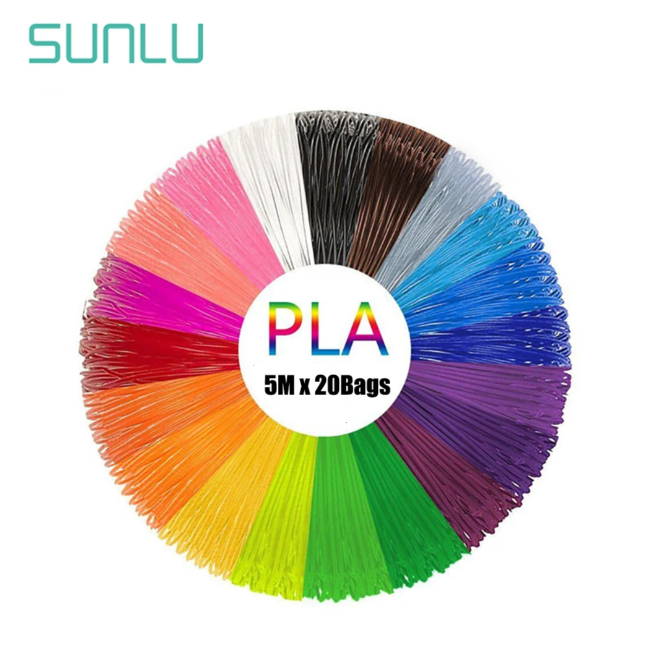 SUNLU 1 75 мм PLA нить 5 м * 20 цветов всего 100 пополнение 3D Ручка материал DIY Красочные