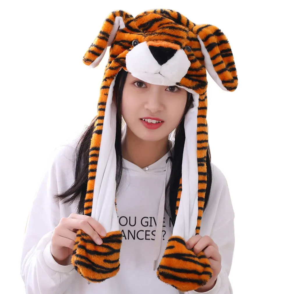 Tiger alone Шапки для прыжков с ушками животных для девочек; Детские и женские теплые плюшевые зимние шапки с кроликом; забавные детские шапки с милым кроликом и пушистой подушкой безопасности - Цвет: Tiger alone
