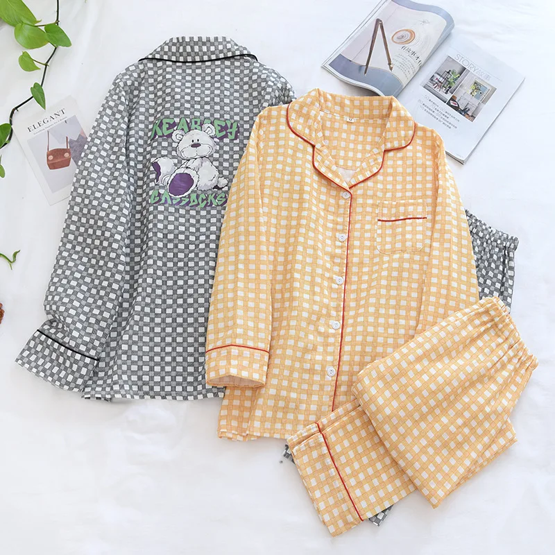 

Весенне-осенние новые парные пижамы из 100% хлопка с мультипликационным принтом, комплект из двух предметов для мужчин и женщин, домашний кос...