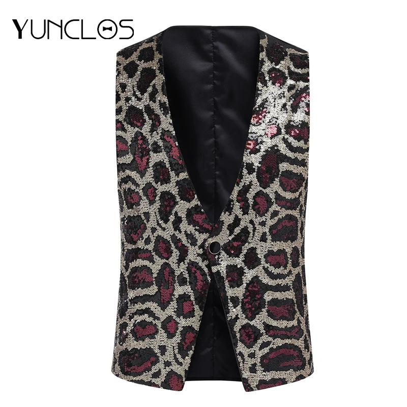 

Мужской Леопардовый жилет с V-образным вырезом и блестками