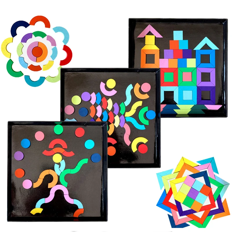 Радужная Геометрическая головоломка доска набор игрушек мандала красочная