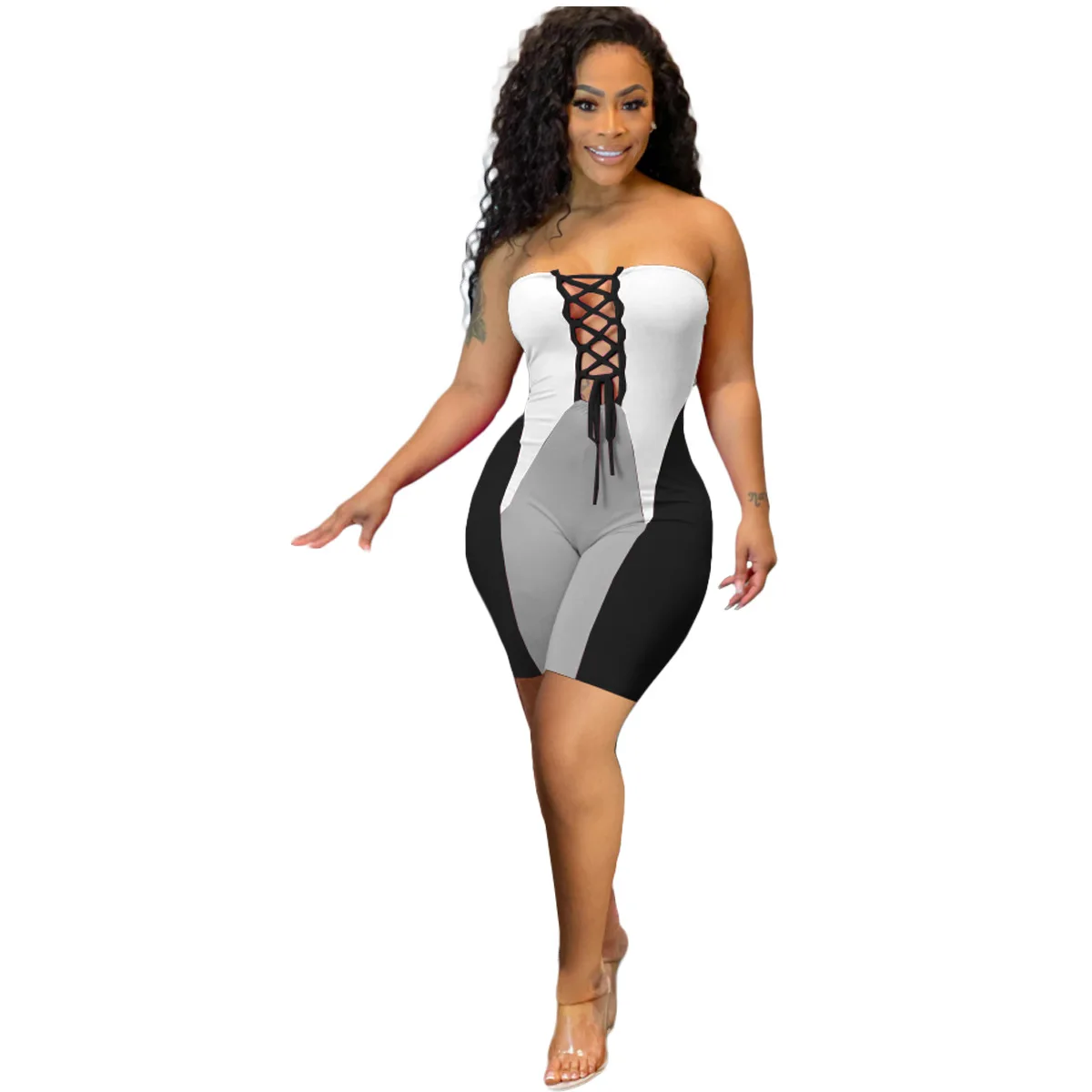 2021 New Sexy Bandage Strapless Skinny Patchwork Playsuits Jumpsuits Overalls For Women Combinaison