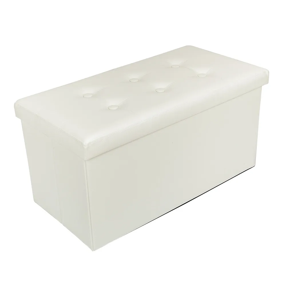 Taburete rectangular de cuero de PVC con botón de cuero, Banco de otomanas para dormitorio, reposapiés, asiento acolchado, almacenamiento, disponible en EE. UU.