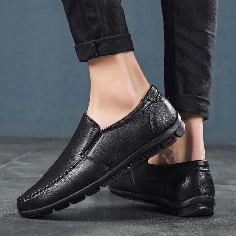 Men Casual Shoes Spring Summer Slip On Simple style Genuine Leather Light Fashion Loafers Flat | Обувь