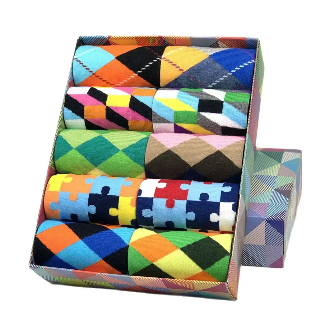 

Classic Hot Sale Men Socks Casual Gentleman High Quality Color Puzzle happy Socks Business Party Dress Cotton Socks for Men