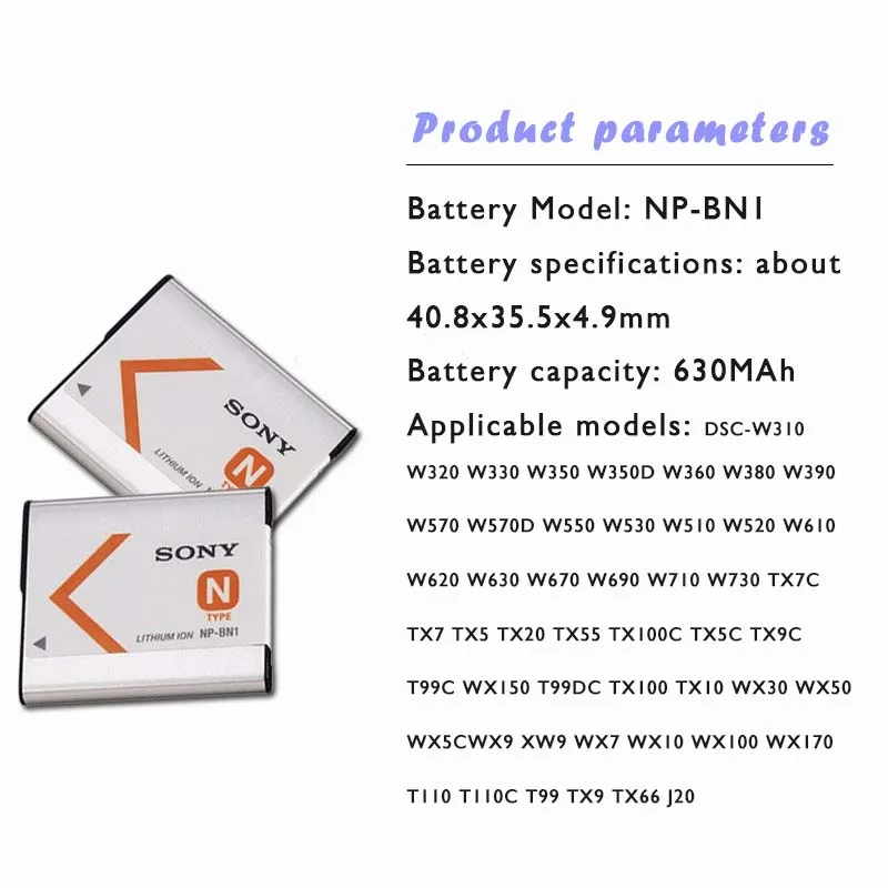 Оригинальный литиевый аккумулятор Sony 3 6 В NP-BN1 NP BN1 630 мА ч TX9 T99 WX5 TX7 TX5 W390 W380 W350 W320 W310 |