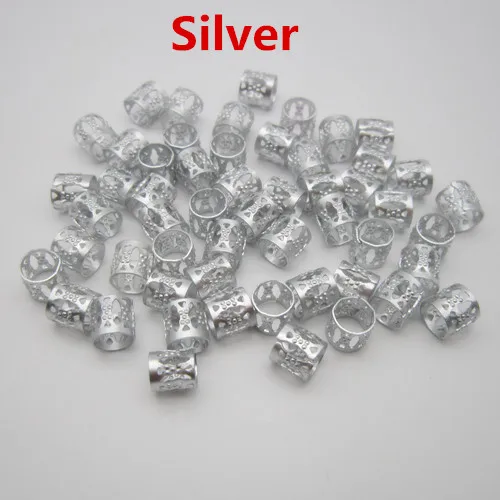 100Silver 100 шт./лот, регулируемый Золотой/Серебряный/Разноцветный детский Женский Ящик для волос, косички, дреды, бусины, манжеты, кольца для зажимов, аксессуары - Цвет: 100Silver