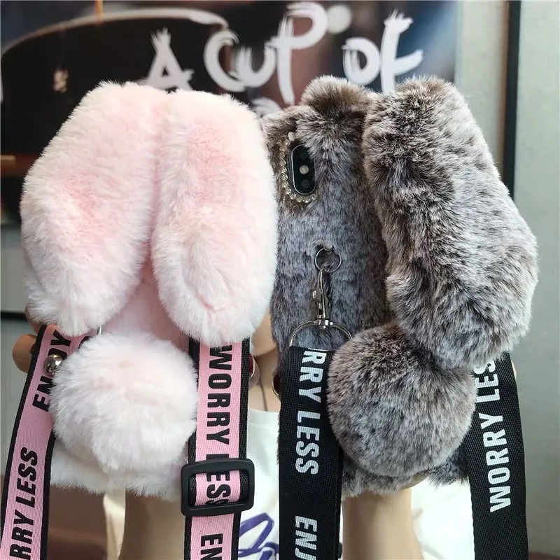 Милый плюшевый чехол для телефона с 3D кроличьими ушками и бриллиантами