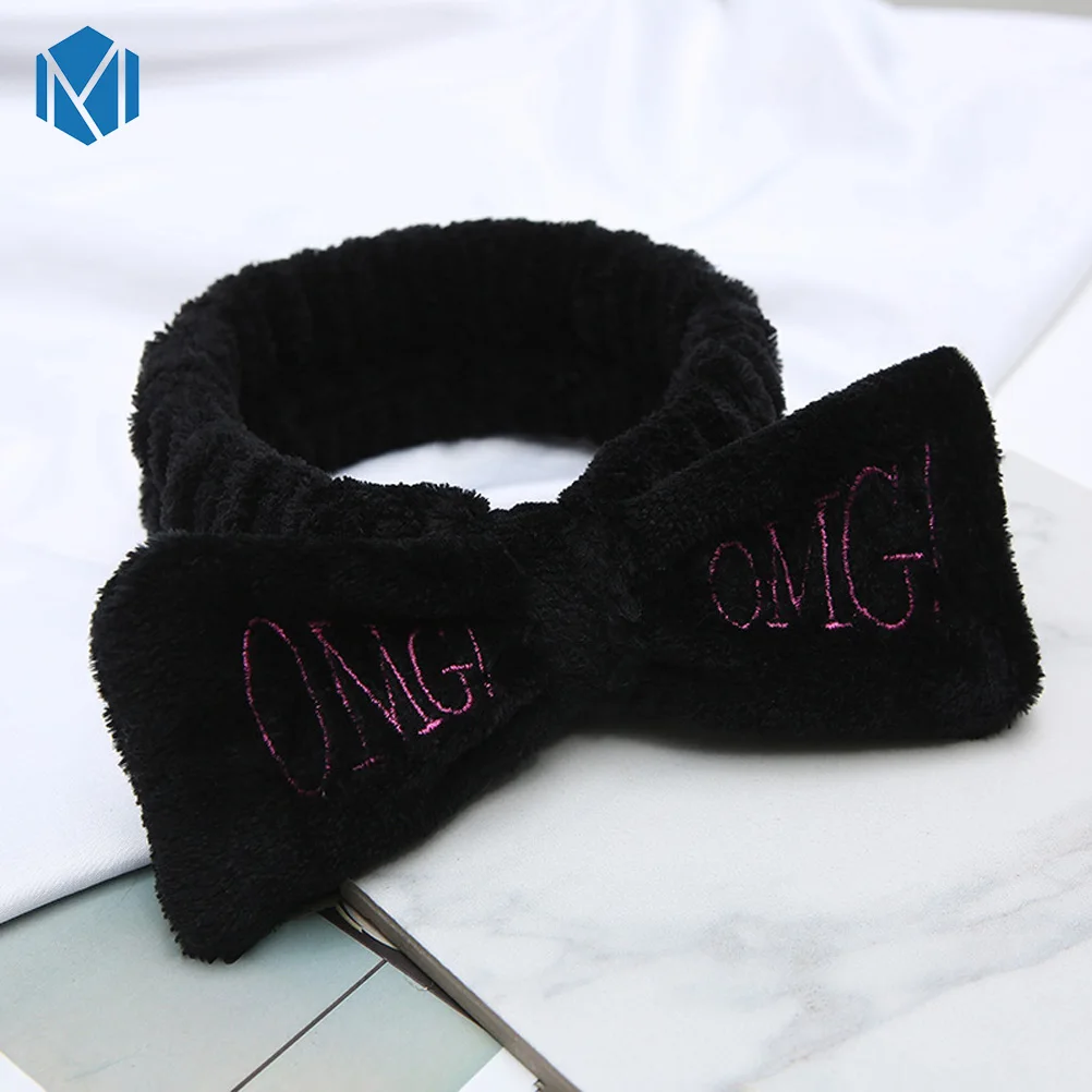 Black OMG M MISM коралловый флис письмо OMG головные повязки с бантиком для женщин девочек мыть лицо эластичная чалма лента для волос Макияж Аксессуары для волос - Цвет: Black OMG