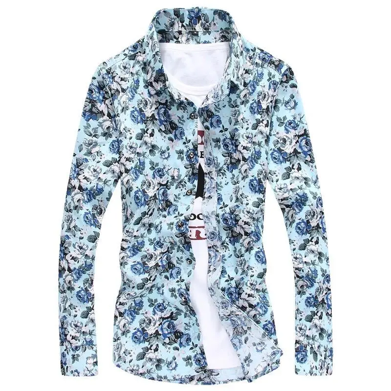 

2021 New Men's Floral Printed Shirts Male Summer Slim fit Casual Beach Shirt Male Short Sleeve Flower Print Business Shirt Tops