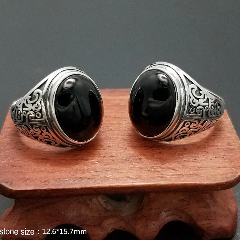 Настоящее чистое 925 пробы Серебряное черное кольцо с натуральный камень оникс