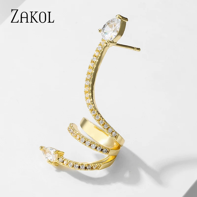 ZAKOL Fashion 1 Piece Punk Ear Clip Cz Zirconia Snake Shape Fake Cartilage Stud Earings for Women Girl Party Jewelry Gift | Украшения и