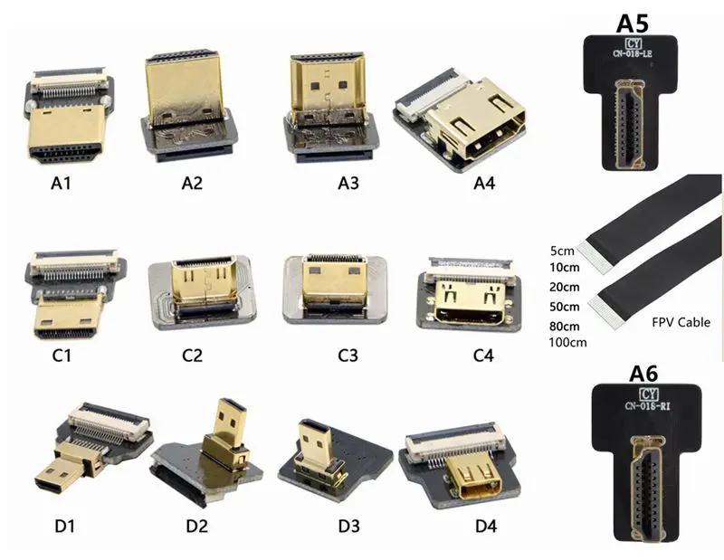 Лента FPV HDMI-совместимый разъем гибкий плоский кабель Raspberry Pi 4 Micro HDMI для HDMI/Mini мама