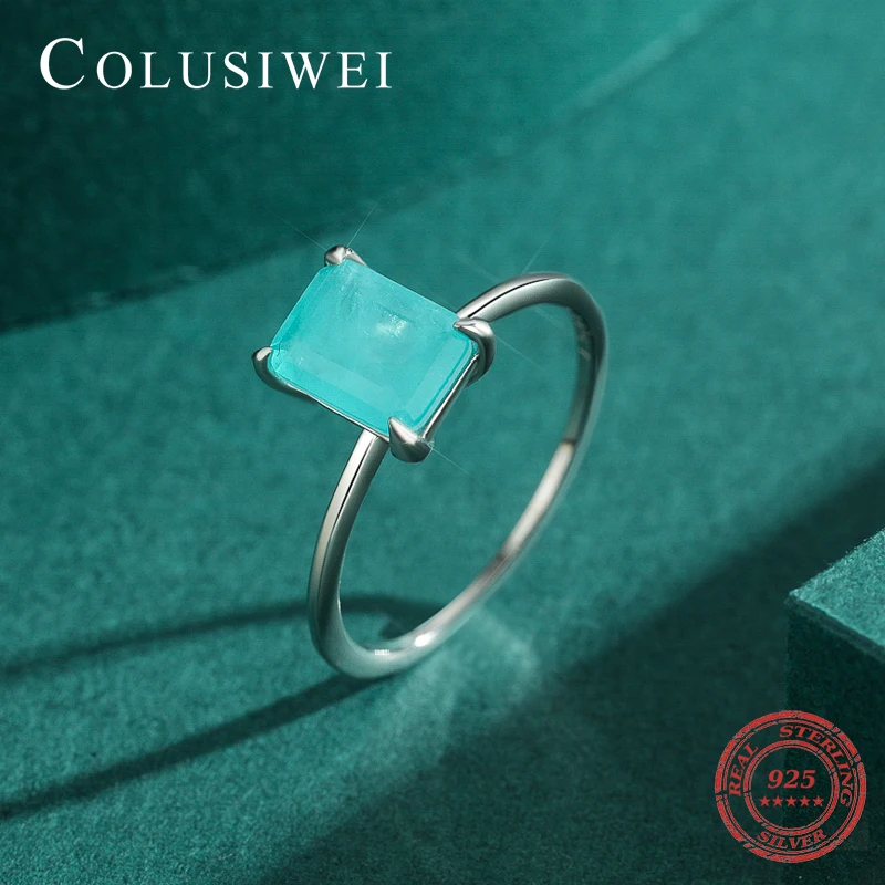 Colusiwei класса люкс Параиба Турмалин кольцо 925 пробы серебро огранка Радиант кольца