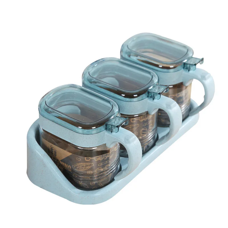 

300ml 3pcs Set Nordic Seasoning Bottles Glass Condiment Storage Containers Condiment Pot Spice Jar with Spoon Brush Bottle