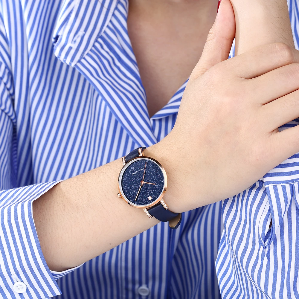

MINIFOCUS Fashion Luxury Shining Star Style Gold Watch Women Leather Ultra Slim Dial Women Dress Watches relogio feminino reloj