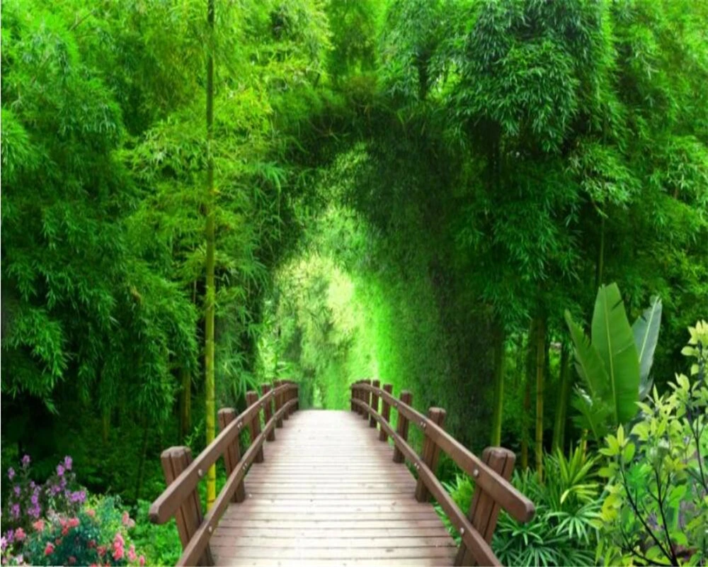 beibehang 3d large wall mural wallpaper HD Beautiful wooden bridge creek forest landscape backdrop custom silk photo paper | Обустройство