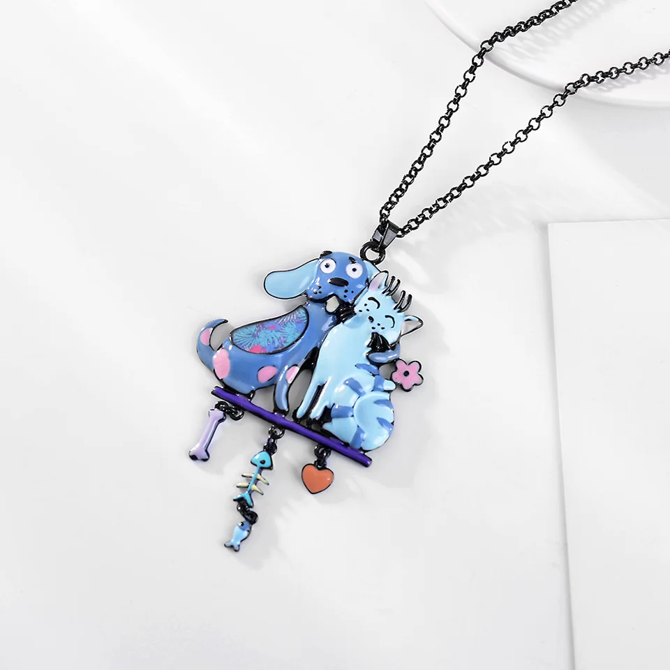 Ожерелье с подвеской в виде кошки и собаки Женское из цинкового сплава цветной