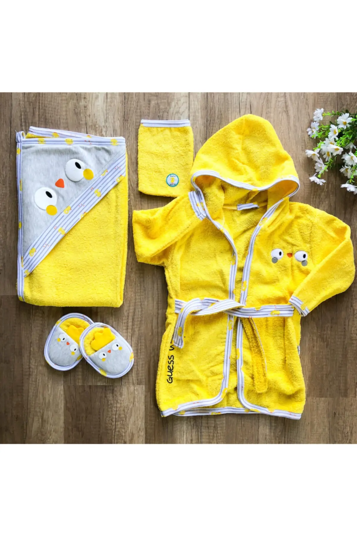 

Baby Yellow Chick Bathrobe Children Bath Towel Kids Slipper Set Women Towel Bath Microfiber Towel Quick Drying