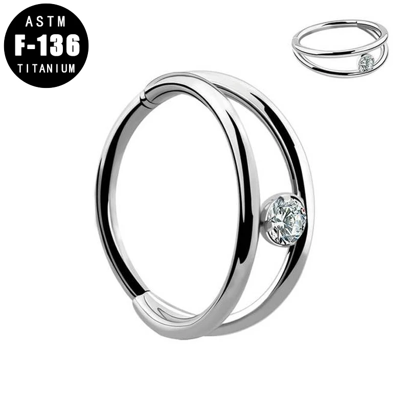 

ASTM F136 титановая перегородка кликер откидные сегментные кольца для носа двухслойный обруч CZ центральный ушной хрящ серьги для спирали