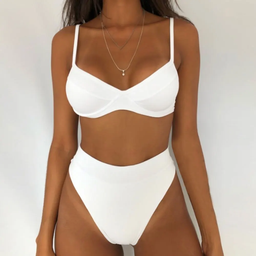 Купальник бикини с высокой талией флуоресцентный раздельный купальник чашками