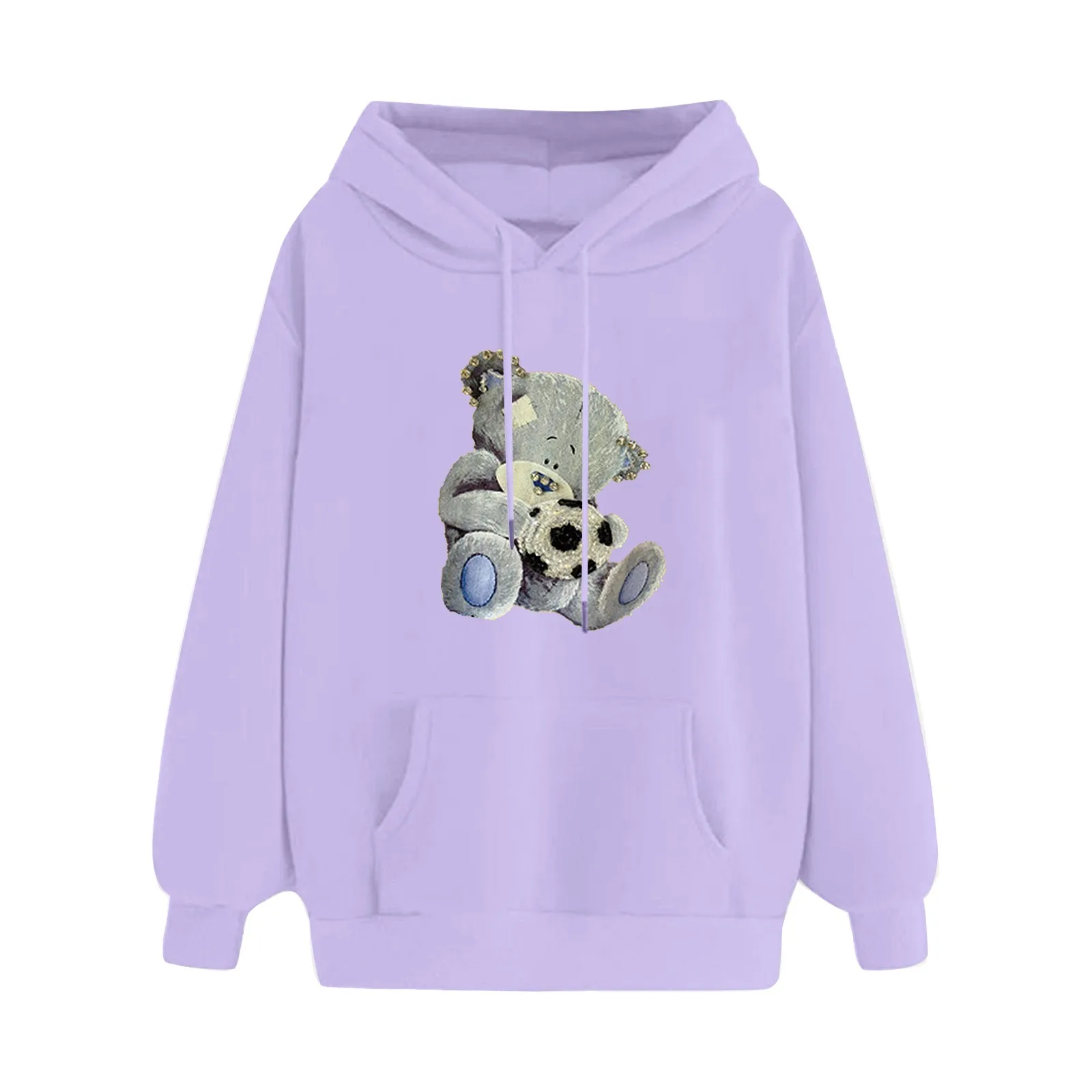 2021 Oversize Cute Bear Print Sweatshirt Kawaii Hoodies Women Top Clothes Hoody Female Itself Winter Women Hoodies Full Sleeve