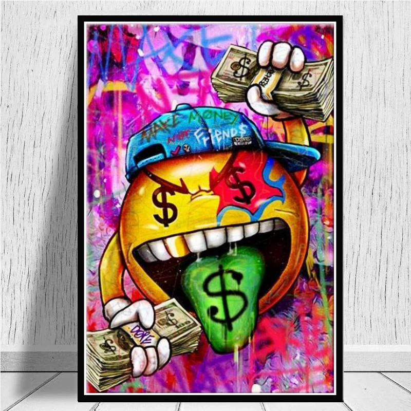 

Make Money Artwork Graffiti Dollars Tongue Oil Paintings on Canvas Wall Art Painting Pictures for Modern Living Room Cuadros