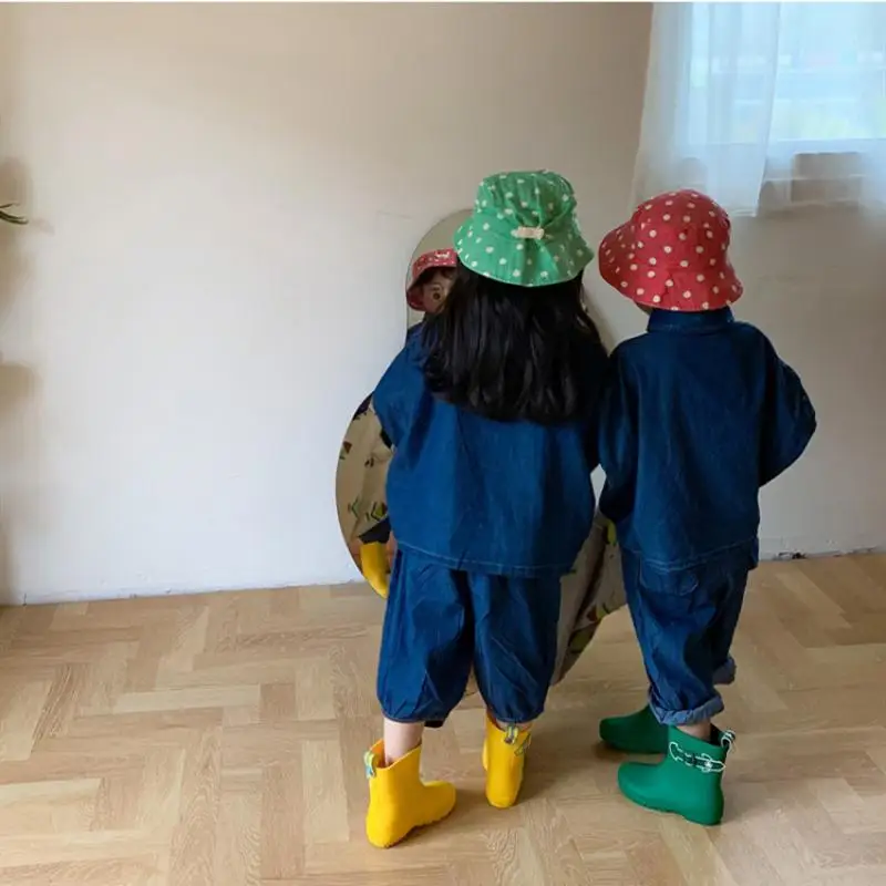 

Summer Baby Girl Boy Sets Fashion Children's Denim Outfits Korean Kids Clothes Sets Baby Twin Denim Suit Child Matching Clothes