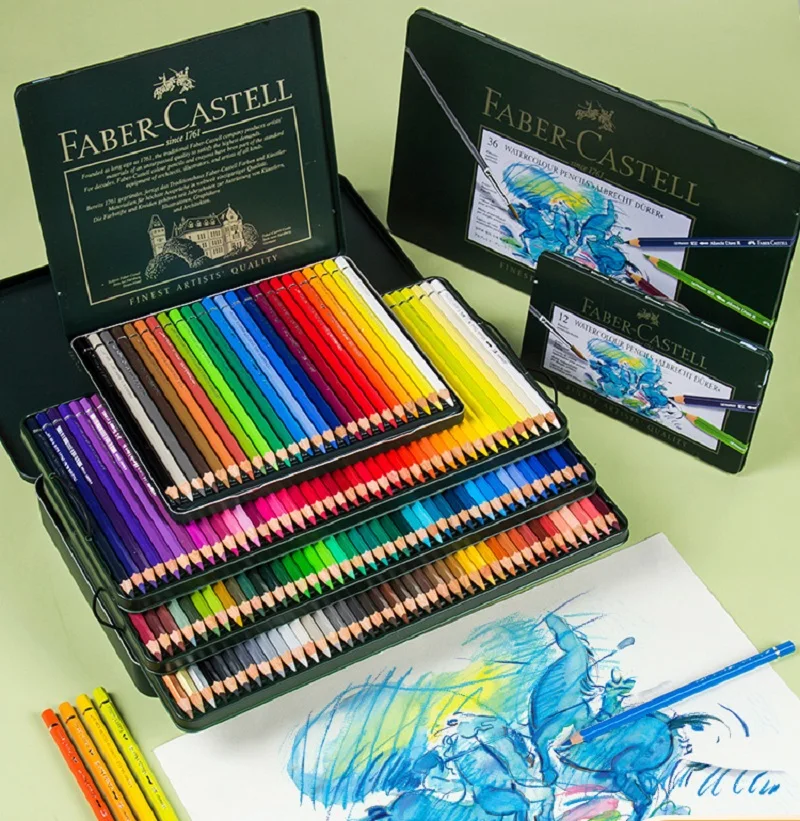 

Немецкая жестяная коробка FABER CASTELL, зеленая, жирная/Водорастворимая, женская, 24/36 цветов, школьные принадлежности