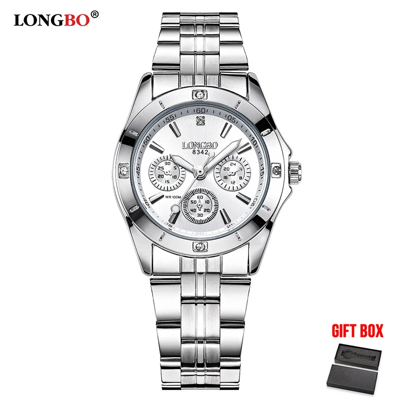 White Lady with Box LONGBO Брендовые спортивные военные наручные часы пара из нержавеющей стали Кварцевые часы мужские часы для отдыха Relogio Masculino - Цвет: White Lady with Box