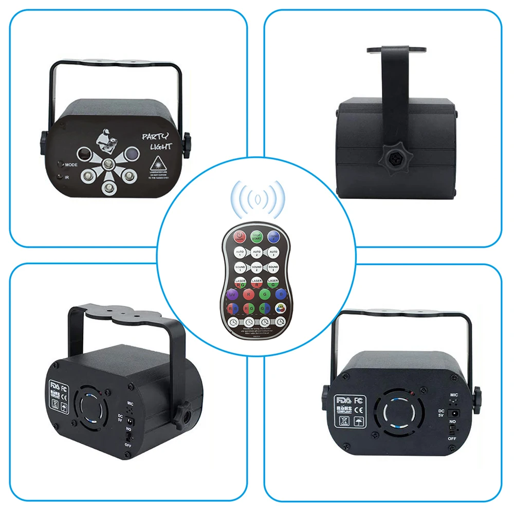 Лазерный светильник 6 объектив 128 моделей сцены DJ диско УФ вечерние USB