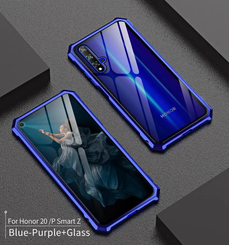 Для huawei Honor 20 чехол Honor 20 Lite бампер металлическая алюминиевая рамка крышка со стеклянной задней крышкой жесткий чехол для huawei 20 Pro чехол s - Цвет: Honor 20 Blue