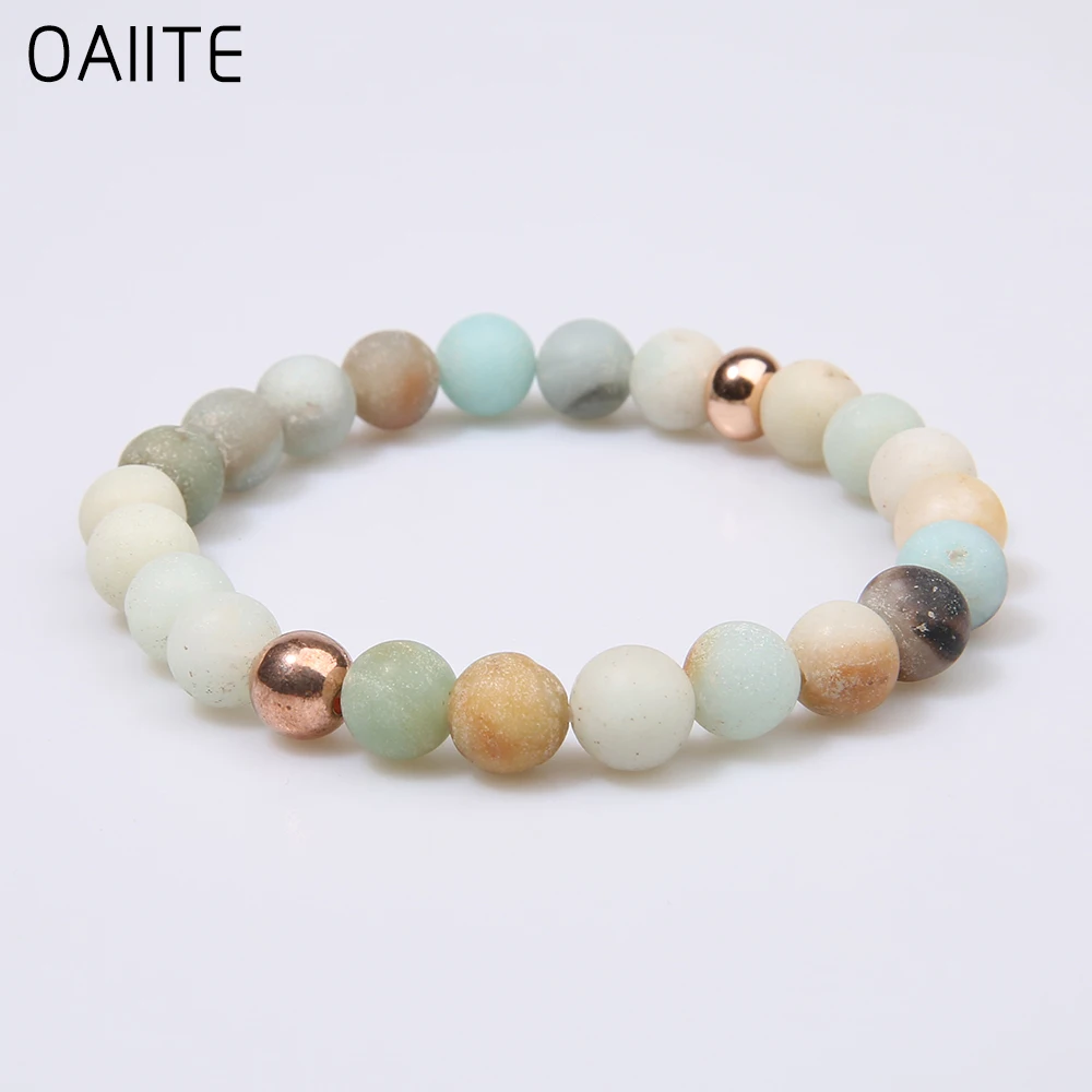 Матовый амазонитовый браслет OAIITE из цинкового сплава для женщин и мужчин