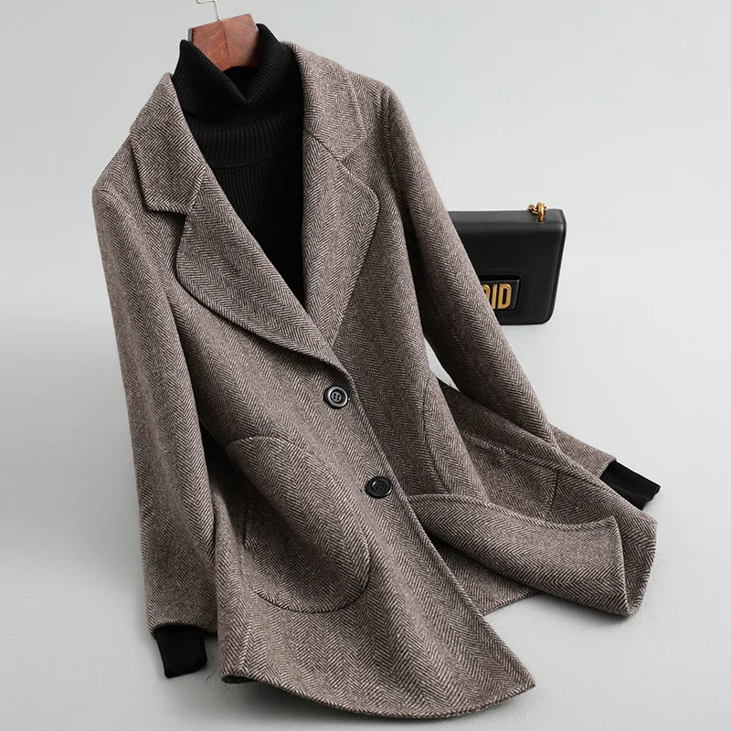 Женский 19FW осенне зимний двусторонний шерстяной твидовый Блейзер striped Bon пальто в