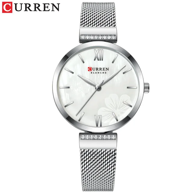 silver white CURREN ЖЕНСКИЕ НАРЯДНЫЕ часы Топ люксовый бренд женские кварцевые часы из нержавеющей стали сетчатые наручные часы Reloj Mujer красивые часы - Цвет: silver white
