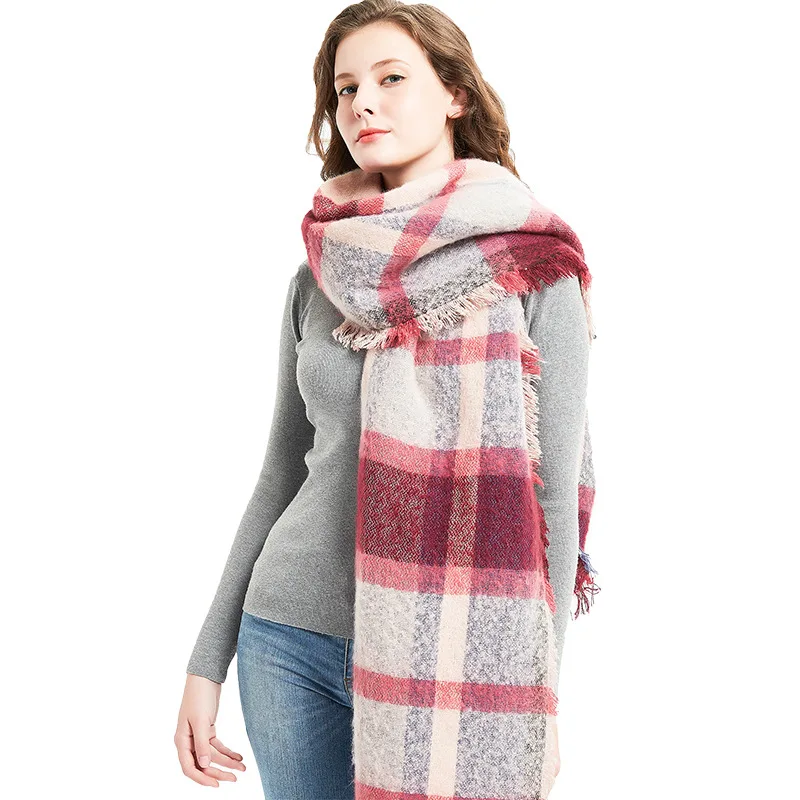 

Ladies Fashion Bevel Checkered Raw Edges Shawl Scarf Plaid Warm Thick Pashmina Muslim Hijab 68*190 Cm Dropshipping