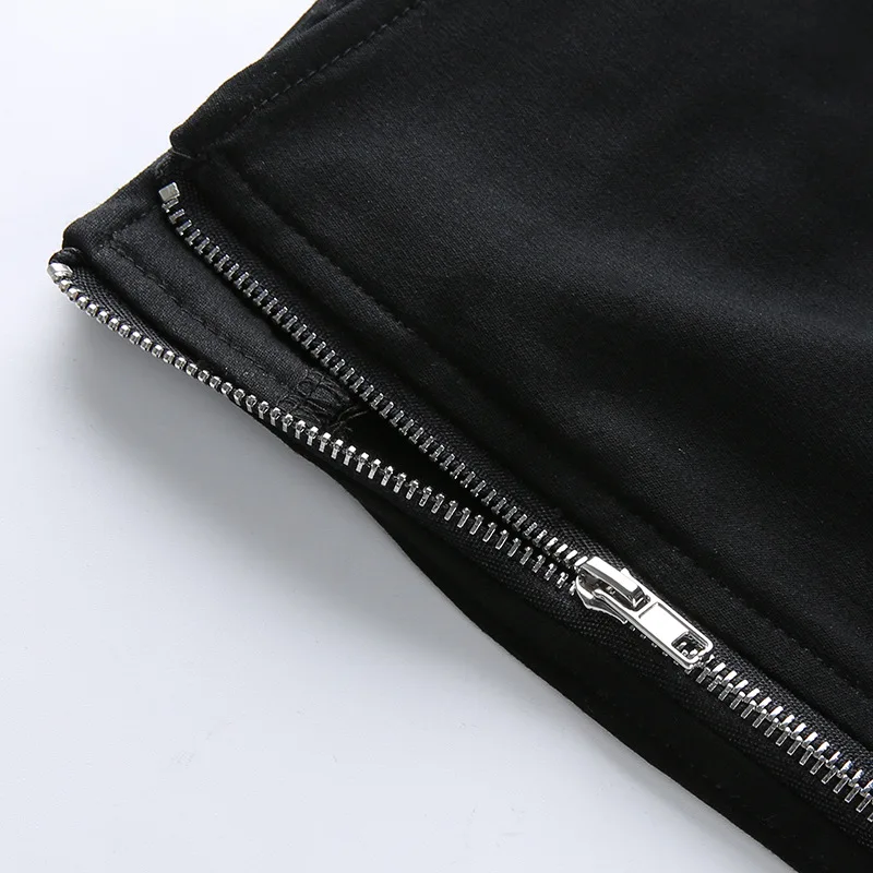 

Womens Fashion Zipper Slim Leggings Pant Women Punk Harajuku Trousers with Rivet Gothic Black Joggers Streetwear Cargo Pants