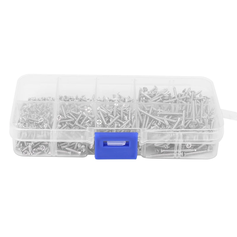 

800Pcs Stainless Steel Self Tapping Screw Assortment Kit Lock Nut Wood Thread Nail Screw Sets M2
