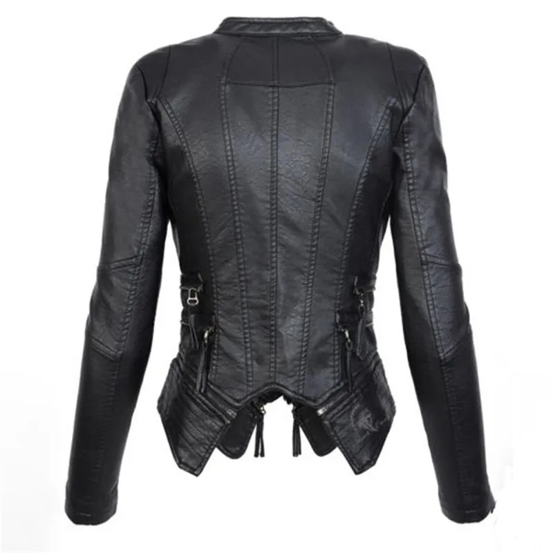 

Gothic couro falso PU Mulheres Jaqueta de Inverno Moda Outono Motocicleta Jaqueta de couro Preto faux casacos Outerwear Casaco