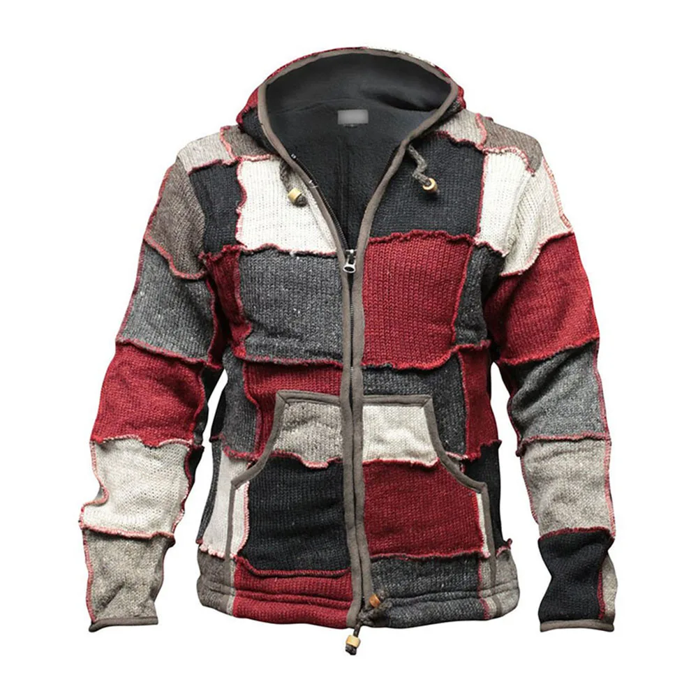 

Autumn Winter Men's Jacket Casual Hooded Coat Zipper Man Patchwork Men's jackets Warm Red Black Outwear Fashion Streetwear 2020