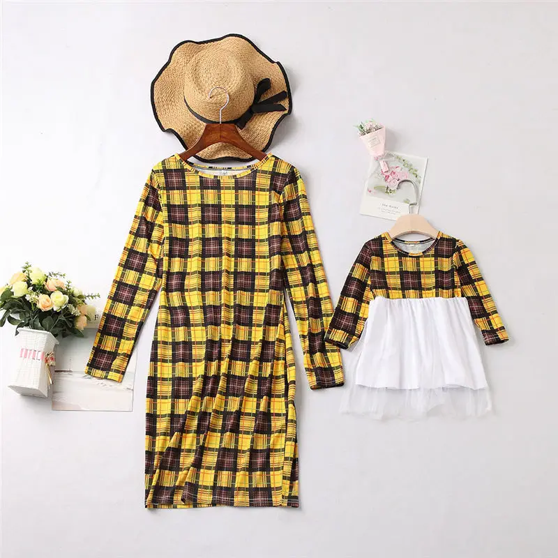YUXIC Mother Daughter Dress Long Sleeved Plaid Spring Autumn MINI Mom and Family Look | Детская одежда и обувь