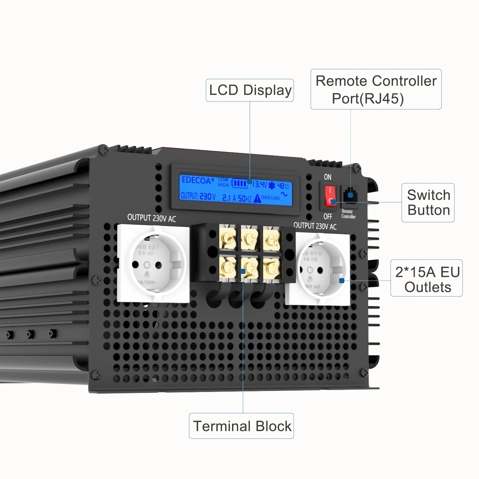 Инвертор EDECOA 3500 Вт чистый синусоидальный инвертор 12 В постоянного тока до 220