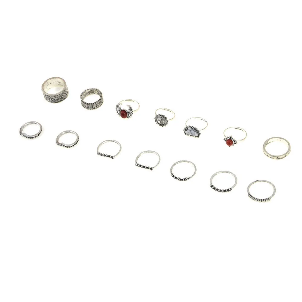 14pcs/Set Finger Rings Jewelry Wholesale Women Bohemian Vintage Silver Stack Above Knuckle Blue Set Beautiful #10 | Украшения и