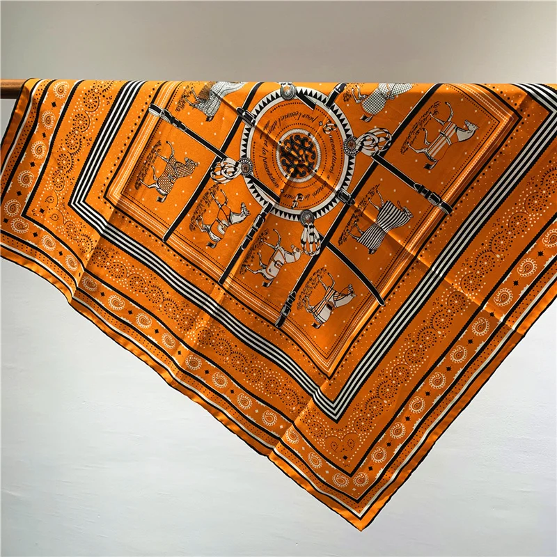 90 см ручной скрученный край Пейсли Лошадь саржа Шелковый квадратный шарф Женская