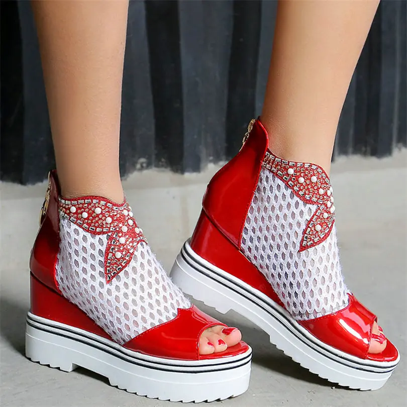 Туфли лодочки женские из лакированной кожи на платформе высокий каблук сандалии