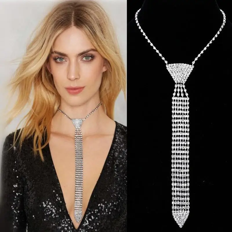 

Fashionable and elegant necktie Necklace flash Rhinestone Long Necklace bead chain ladies wedding ball jewelry