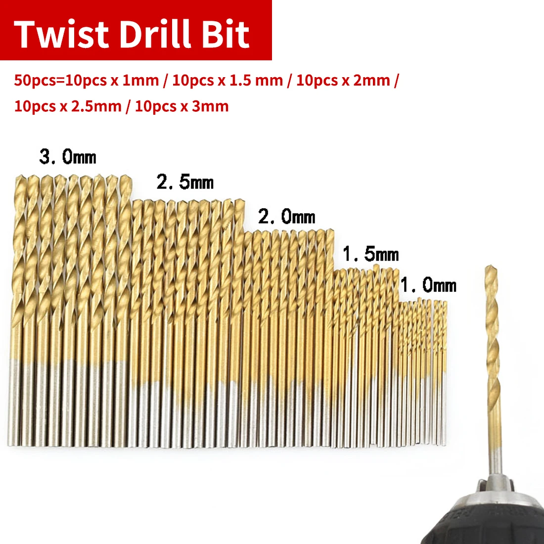 Сверло с титановым покрытием из быстрорежущей стали 50 шт. электроинструменты для