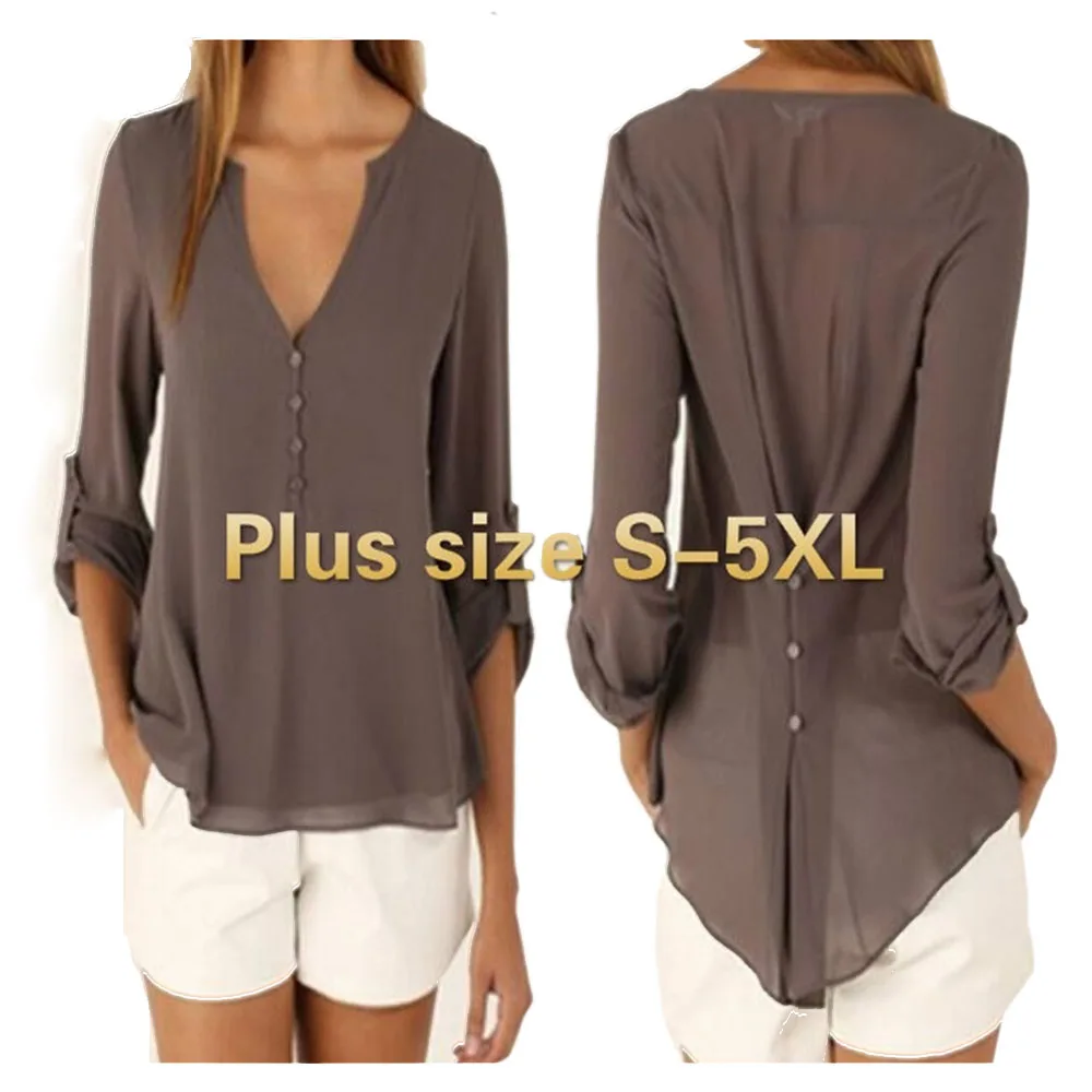 

Sexy Deep V-Neck Women Tops and Blouses Casual Fashion Long Sleeve Shirts Plus Size Loose Chiffon Blouse Shirt for Women Clothes