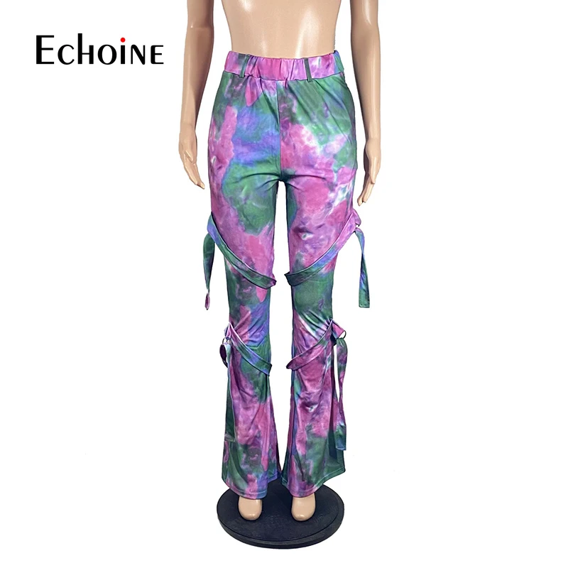

Echoine Women Autumn winter Tie Dye Print Sporting Sweatpant Jogger Trouser Fashion High Waistestacked cargo pants Streetwear